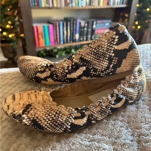 Gibson Latimer Snake Print Flats - Black and Tan